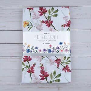 Wyatt Home Fabric Tablecloth 60x84 in Floral Flowers Easy Care Pink Yellow